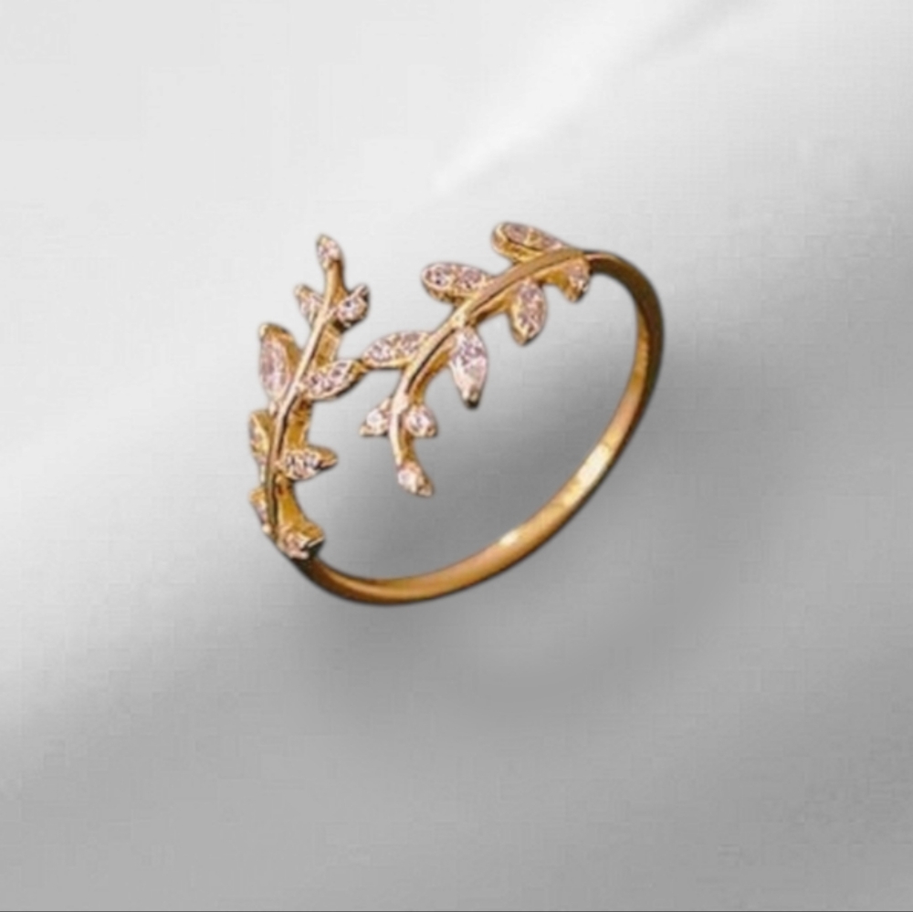 Gold Adjustable Cubic Zirconia Leaf Vine Ring